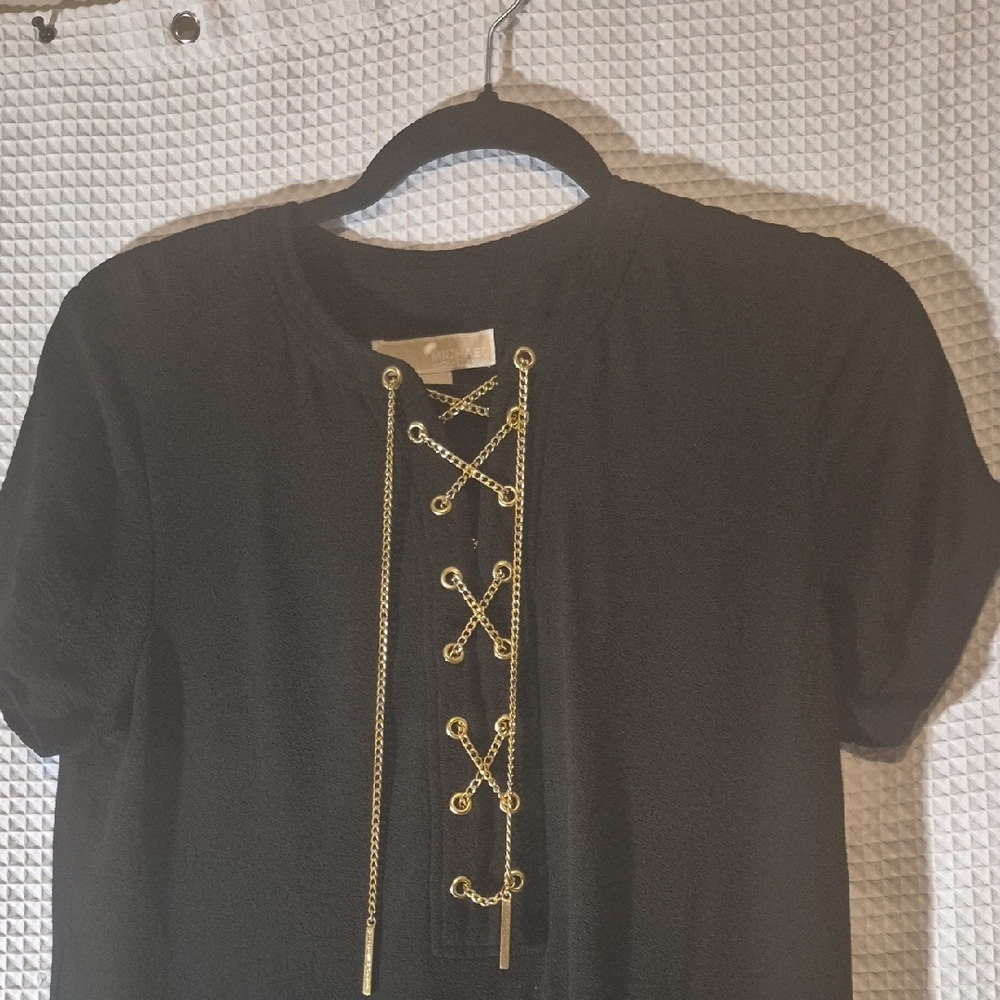 Michael Kors Black Mini Dress with Gold Accents